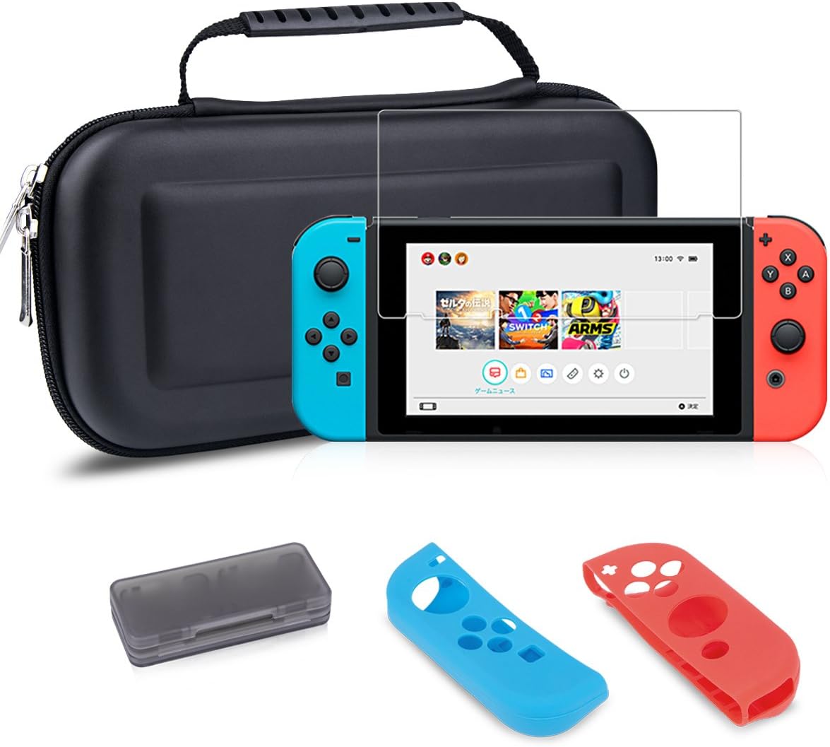 BEST88 Travel Case For Nintendo Switch,Hard Storage Nintendo Switch carrying 2 Joy-Con Controllers,Screen Protector and soft card holder (black)