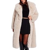 Flygo Womens Long Faux Fur Coats Winter Fluffy Open Front Luxury Overcoat Shaggy Lapel Long Sleeve Fuzzy Warm Cardigan Jacket