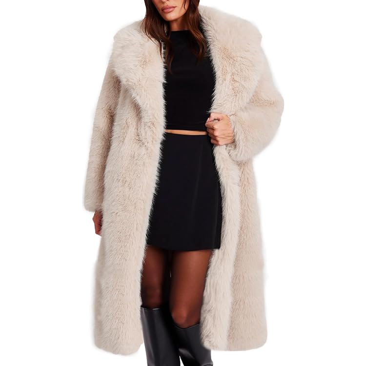 Womens Faux Fur Oversized Winter Coat Plus Size Open Front Long
