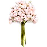 Ling's moment Ranunculus Artificial Flower, Faux Silk Mini Ranunculus Flowers for DIY Bouquet, Bulk Fake Wedding Filler Flowers for Centerpieces Arrangements Bridal Shower Decorations, Blush Pink