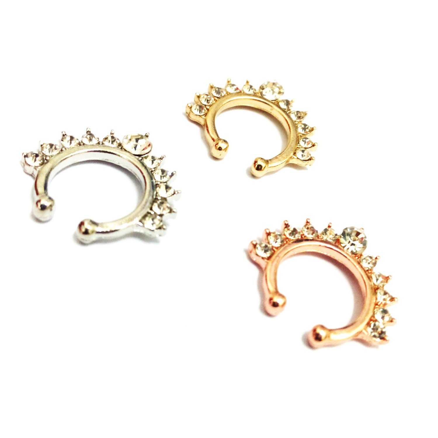 Septum Jewelry, 3pcs Septum Ring Faux No Piercing Nose Ring for Women Girls - Rose Gold & Gold & Silver