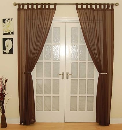 Chocolate Brown Woven Voile Tab Top Panel Buy One Panel Get One