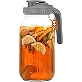 Mihlapi Glass Pitcher with Lid, 64 OZ Mason Jar Pitcher Double Leak Proof, 2 Quart Breast Milk Storage Containers for Fridge, Wide Mouth Glass Jar for Sun Tea, Juice, Cold Brew Coffee