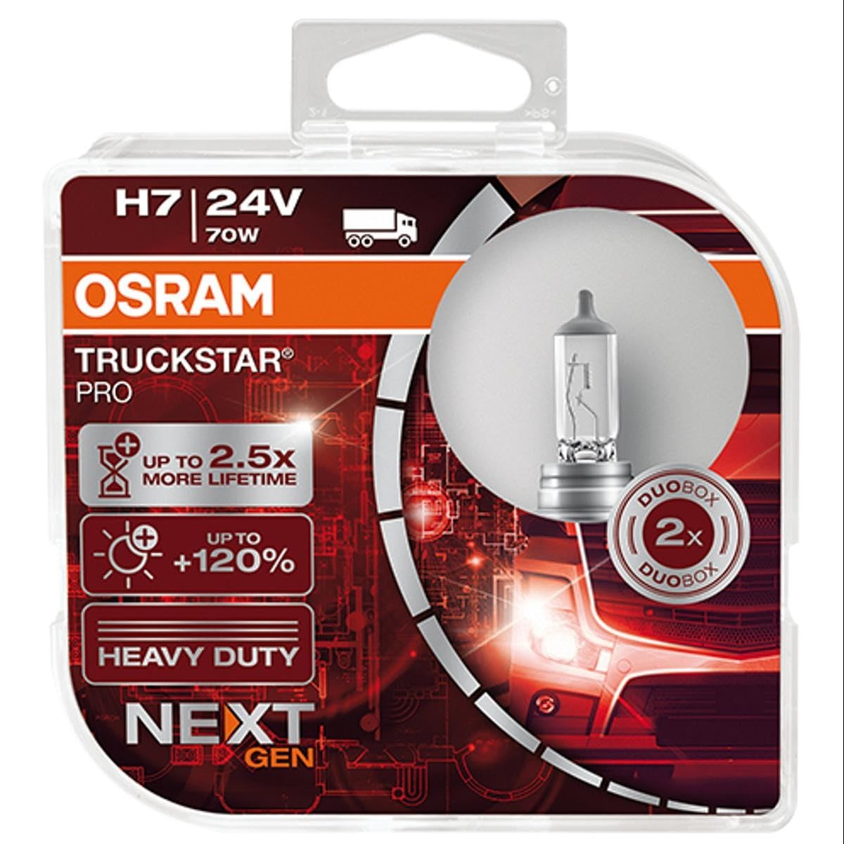 OSRAM TRUCKSTAR PRO H7 halogen headlamp, 64215TSP-HCB, 24 V commercial vehicle, duobox (2 units)