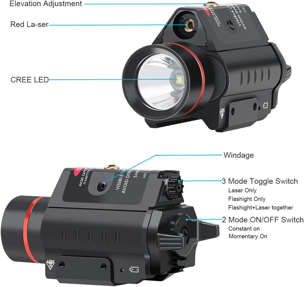Feyachi LF-38 Red Laser Flashlight Combo 200 Lumen Weapon Light with Picatinny Rail Mount : Sports & Outdoors