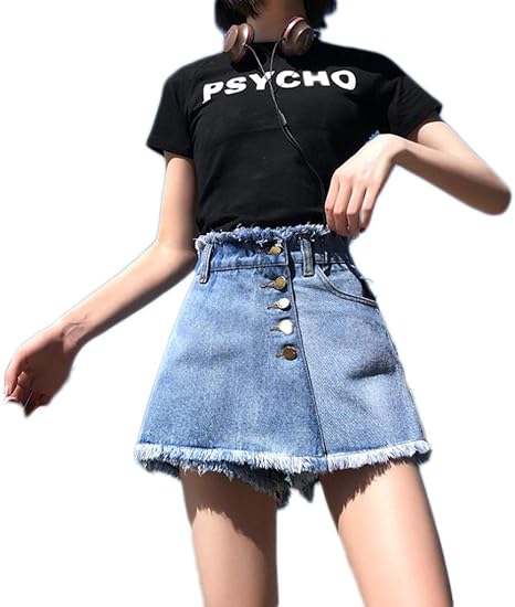 Amazon Co Jp Lhy ハイウエストデニムショートパンツスカート女性夏ワイルドルーズ大型スカートパンツワイドレッグホットパンツ潮 かっこいい Color Blue Size M ホーム キッチン