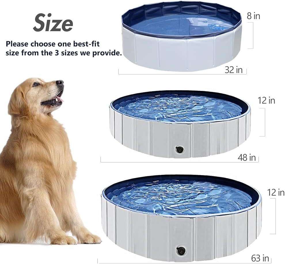Juegoal 32" x 8" Foldable Baby Dog Pet Bath Swimming Pool, Hard Plastic Kiddie Collapsible Dog Pet Pool Bathing Tub, Portable Pet Bath Tub Pool for Indoor & Outdoor Kids Pets Dogs Cats