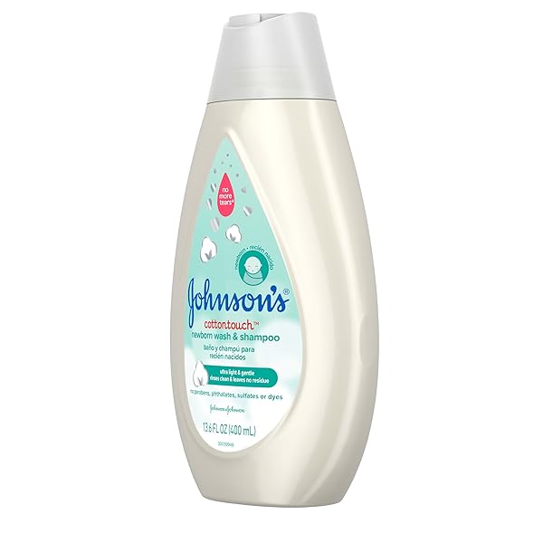 JOHNSON’S COTTONTOUCH NEWBORN BABY BODY WASH & SHAMPOO, GENTLE & TEAR-FREE, MADE WITH REAL COTTON, GENTLY WASHES AWAY DIRT & GERMS, SULFATE- & PARABEN-FREE FOR SENSITIVE SKIN, 13.6 FL. OZ