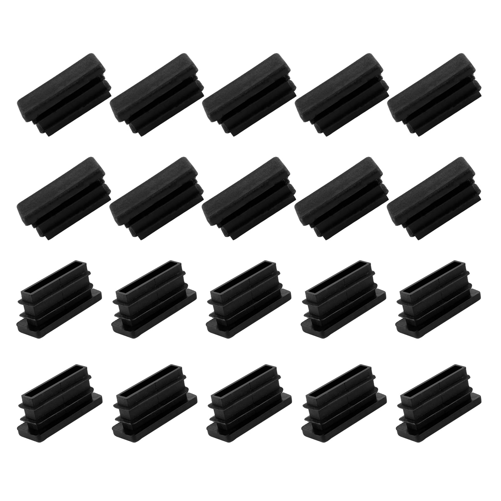 METALLIXITY Rectangle End Caps (38 x 13mm) 20Pcs, Plastic Rectangle Tube Inserts Threaded End Blanking Caps Protector - for Furniture Table Chair Legs, Black