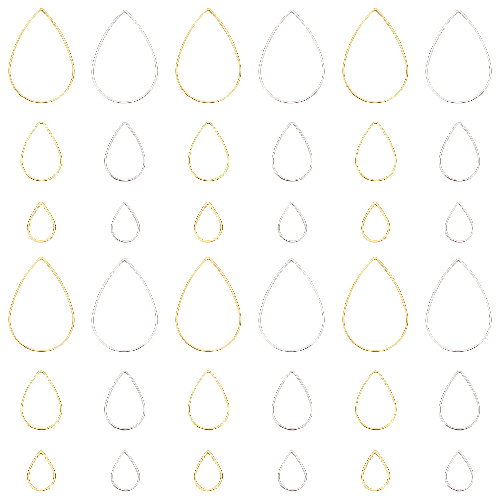 SUNNYCLUE 1 Box 180Pcs 3 Sizes Teardrop Linking Rings Earrings Beading Hoop Brass Metal Open Bezels Frame Charms for Earring Findings Crafts Jewelry Making Supplies, Golden Silver