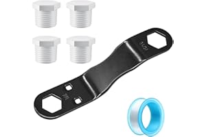 GNDAYOUG RV Water Heater Drain Plug Kit with Angled Wrench – Fits 7/8" & 15/16" Drain Plugs for RV & Camper Water Heater Maintenance & Emergency Repairs– Includes 4 Pack 1/2" NPT Replacement Plugs & PTFE Tape
