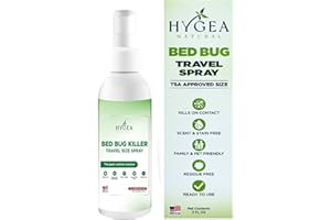 Hygea Natural Lice, Mite, and Bed Bug Natural Travel Spray - TSA Approved size – Child & Pet Friendly – Immediate results – Stain & Odor Free, For Hotels, Suitcase, Backpack, Shoes, Bed Bug Spray(3oz)