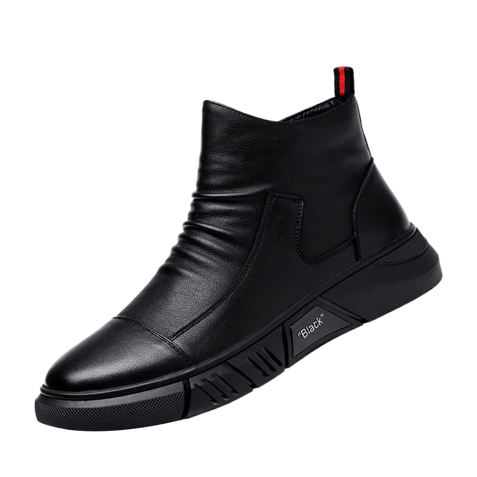 Photo 1 of Keilinia Men Black Italian High-top Casual Leather Boots,2022 Fall New Round Toe Waterproof Non-slip Shock-absorbing Booties