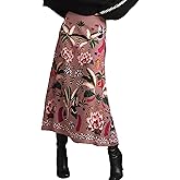 Csvinkiko Womens Midi Skirt Tropical Floral Print Plant Fun Elastic Waist Spring Summer Flowy A Line Long Skirts