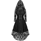 ROSE GAL Womens Plus Size 2pcs Witch Halloween Costume Gothic Lace Hooded Dress