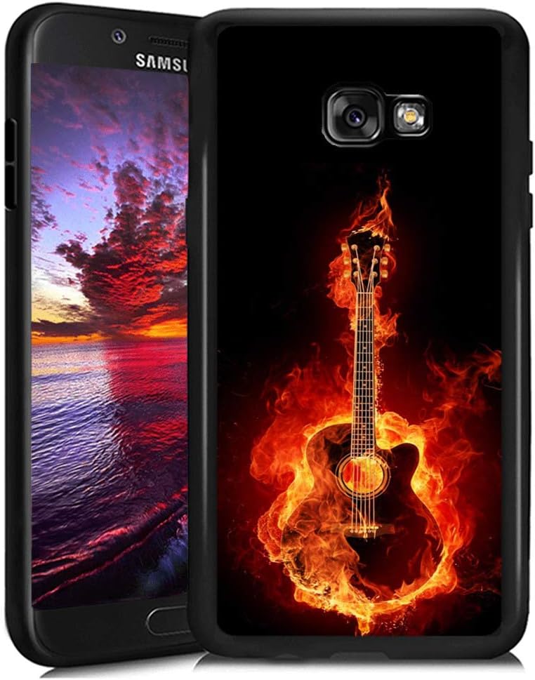 Flaming Guitar Samsung Galaxy A7 2017 Case TPU Black Shockproof Slim Anti-Scratch Protective Rugged Case Non-Slip Grip Cover for Samsung Galaxy A7 2017