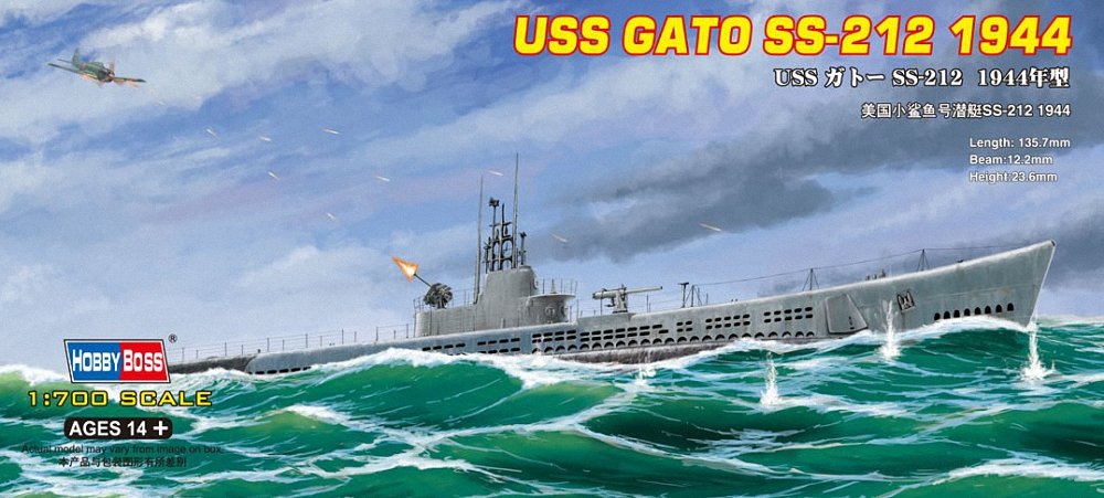 Hobbyboss 1:700 Scale USS SS-212 Gato 1944" Model Kit (Grey)