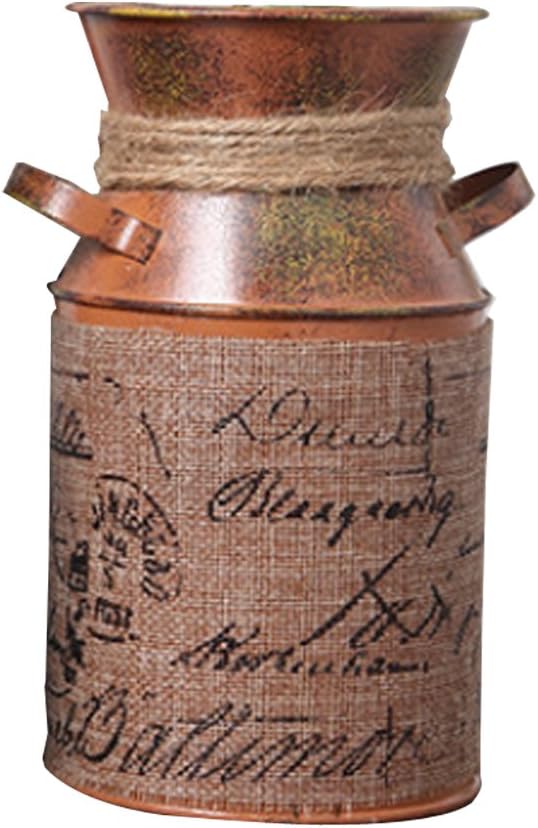 Watering Honey Elegant 7.5 inch French Style Country Rustic Primitive Jug Vase Milk Can with Tied and Linen Decoration~Rustic