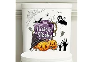 TOLOVIS Halloween Pumpkin Ghost Toilet Cover Sticker Decals,Flower leaf bird Waterproof Toilet Lid Tank Seat Decals Cistern Self-Adhesive Bathroom Wall Sticker