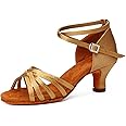 DKZSYIM Women's Satin Latin Dance Shoes Professional Ballroom Salsa Practice Performance Dancing Shoes,Model 213