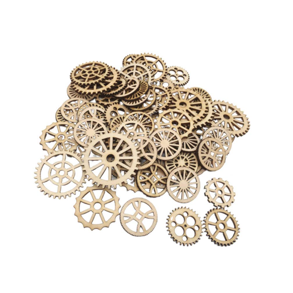 SOIMISS 50pcs Wooden Gear Pendant Assorted Pattern Craft Ornament for Home Bedroom Living Wall Decor Assorted style