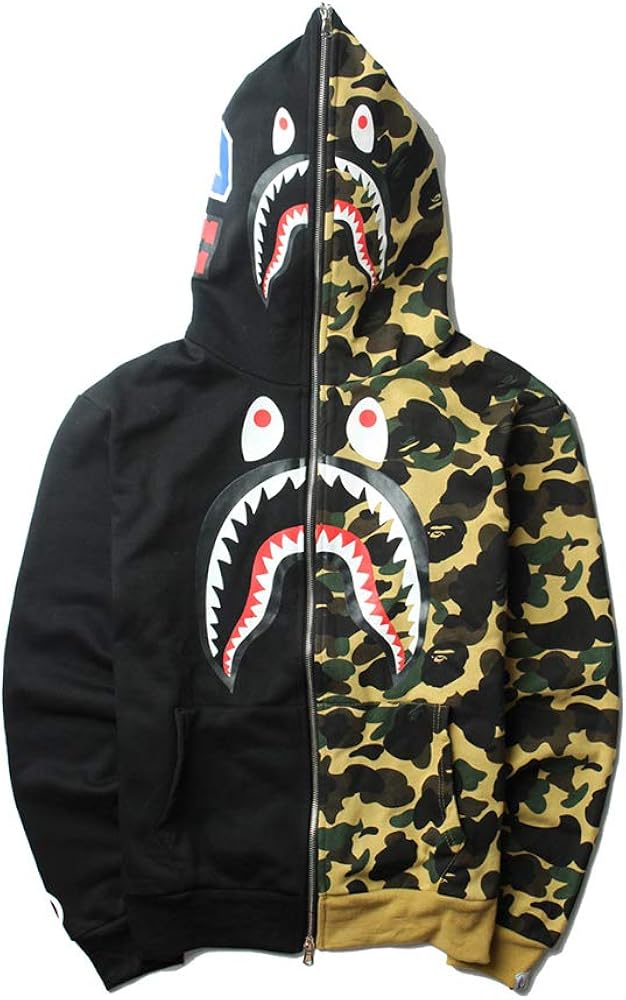 Shark Ape Bape Camo Mens Women Hoodies Sweatershirt Casual Zip Up Hip-Hop Funny Tops