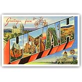 GREETINGS FROM UTAH vintage reprint postcard set of 20 identical postcards. Large letter US state name post card pack (ca. 1930's-1940's). Made in USA.