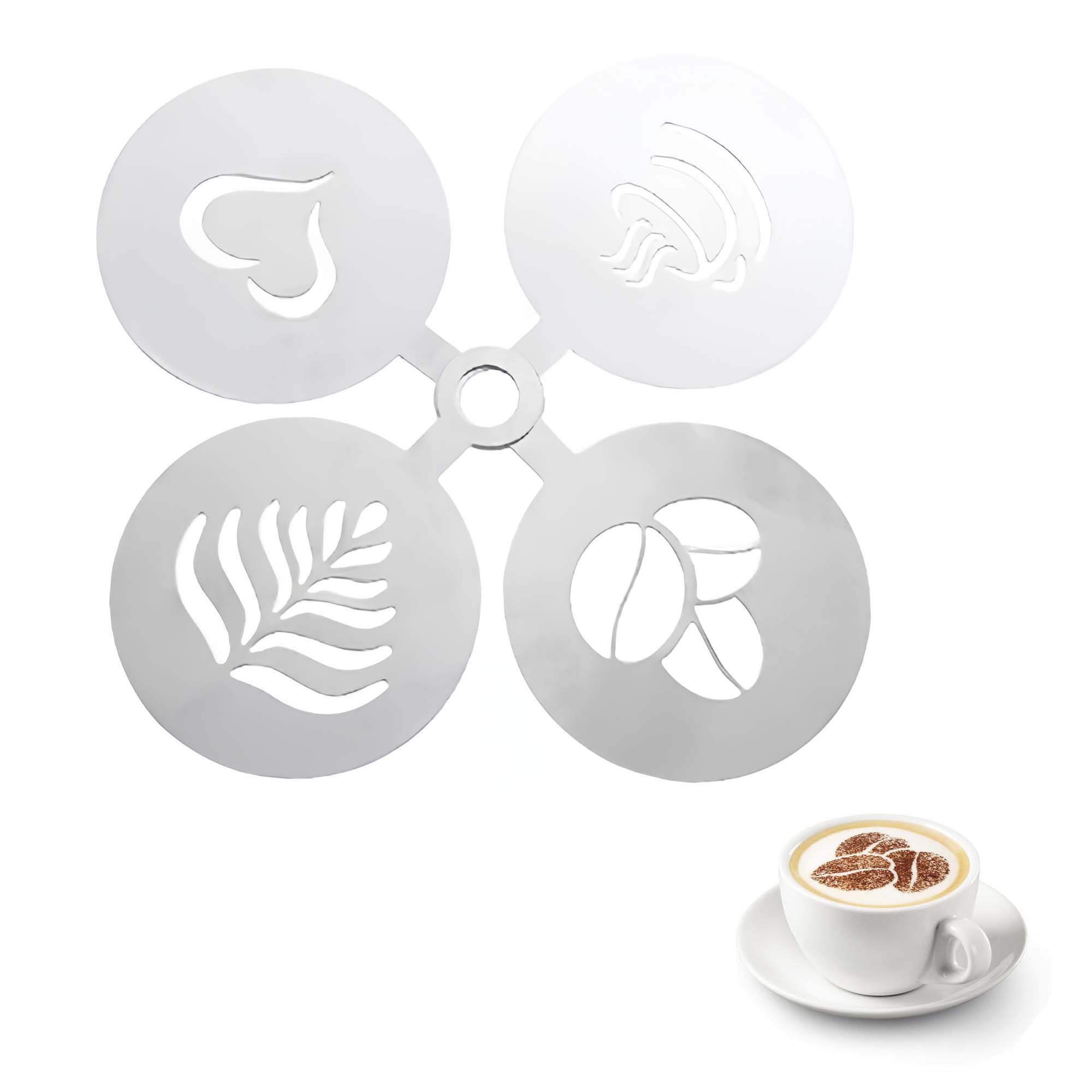 hioseyre 4 Pcs Stainless Steel Coffee Stencils,Personalized Coffee Art and Cake Decor,Coffee Accessories with Barista-Grade Cappuccino Arts Templates for Coffee Cake Decoration