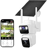 COOHILIGH Dual Lens Dual Screen 2K Solar Security Camera Wireless Outdoor 360° View Battery Powered Camera with Spotlight Color Night Vision, PIR Sensor WiFi Home Security System