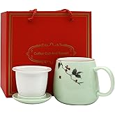 ZooBoo Ceramic Tea Mug with Ceramic Infuser and Lid – 18oz Premium Porcelain Tea Cup with Gift Box for Loose Leaf Tea, Herbal Infusions,Flower Tea,Coffee (Light Green)