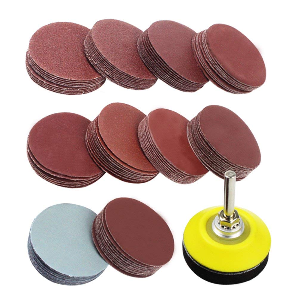 Adwikoso 400 Pcs 50mm Sanding Discs, 80-3000 Grit 2 Inch Sandpaper Discs with 1/4" Shank Backing Plate and Soft Foam Buffering Pad, for Drill Grinder Rotary Tool, Hook and Loop Sand Paper Attachment