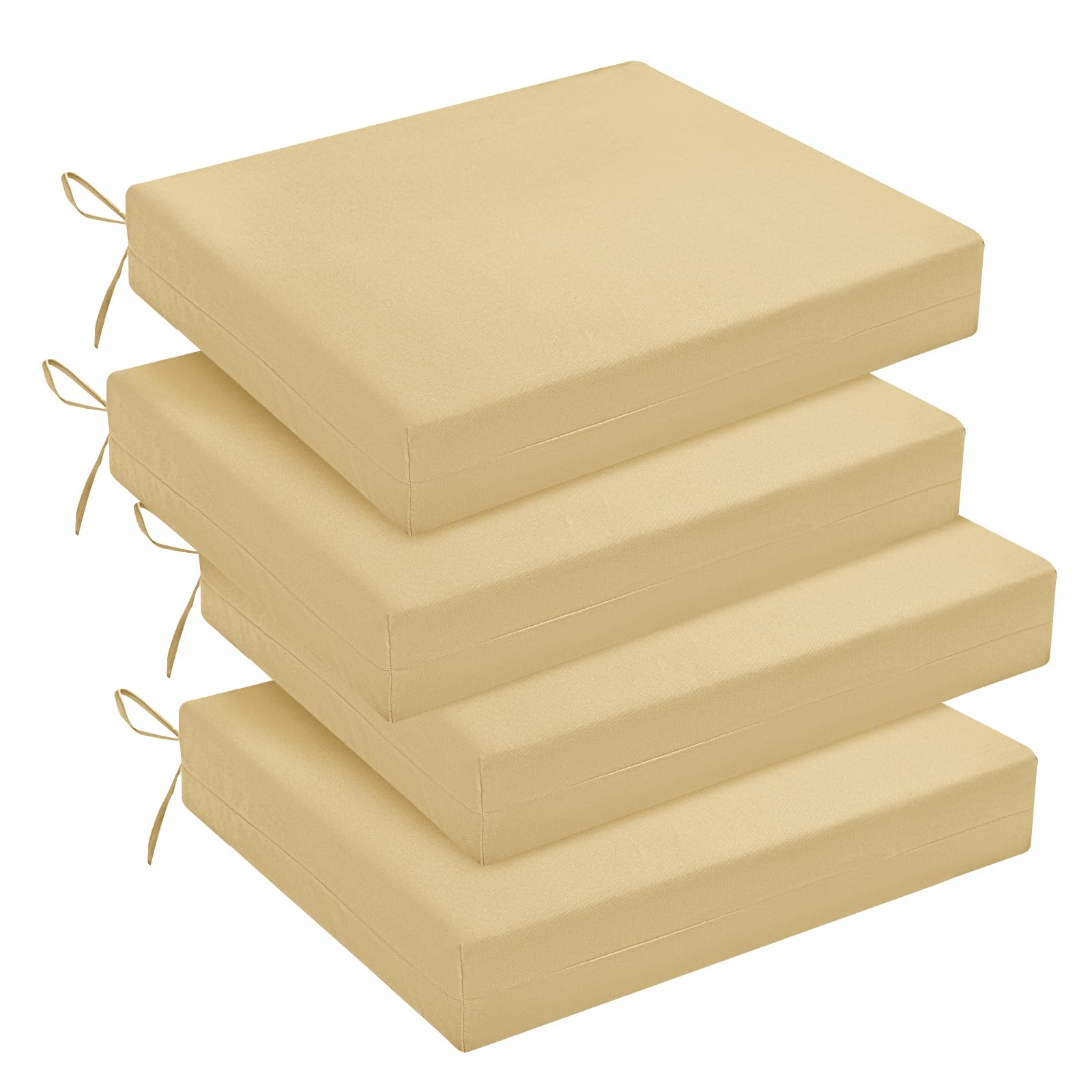 downluxe Outdoor Chair Cushions Set of 4 for Patio Furniture, Water-Resistant Square Corner Patio Chair Cushions with Ties, High Density Foam Outdoor Seat Cushion, 18.5" X 16" X 3", Khaki Image