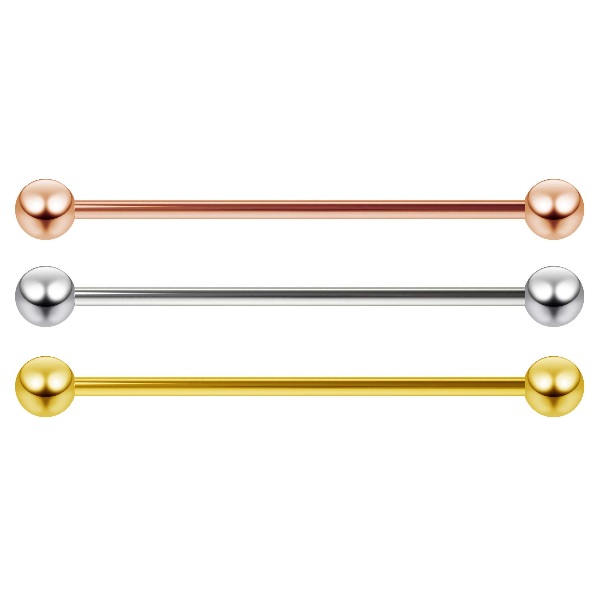3pc Industrial Barbell 14g 1.6mm Gauge Cartilage Bar Earrings Piercing Jewellery 1 12mm Inch (38mm) Ball Pack Set