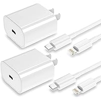 20W PD Fast iPhone Charger 2-Pack [Apple MFi Certified] Type C Power Wall Charger with 6FT Cable Compatible Phone 12/12…