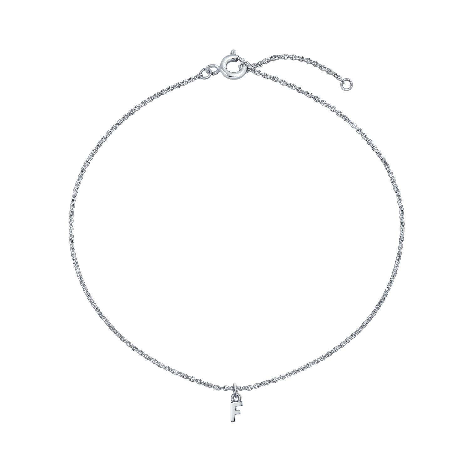 Bling Jewelry Personalized Simple Dainty Name Dangle Alphabet Block Letter Ankle Bracelet F Initial Anklet For Women For Teen .925 Sterling Silver Adjustable 9 10 Inch Cable Chain With Extender