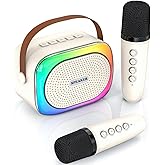 Mini Karaoke Machine for Kids Girls Boys Ages 3-12, Portable Bluetooth Speaker Car Karaoke with 2 Wireless Microphones with Voice Changing & LED Lights, TOP Birthday for Teen Child
