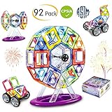 Brightown Magnetic Blocks Building Set for Kids, Magnetic Tiles Educational Construction Toys for Boys and Girls with Giftbox, 92 Pieces