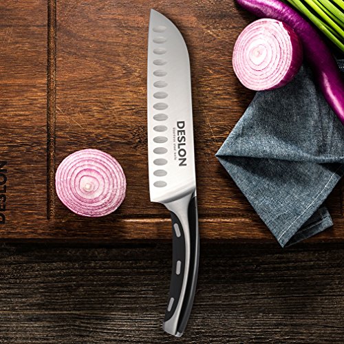 DESLON Professional Santoku Knife 7 Inch Germany High Carbon Steel Knife with Ergonomic Handle