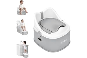 Babilous 3 in 1 Potty Training Toilet, Toddler Potty Training Seat, Baby Potty Trainning Step Stool, Potty Trainer for Boys and Girls, Gray