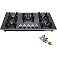 30 Inch Gas Cooktop, Built-in Tempered Glass 5 Burners Gas Stovetop LPG/NG Convertible Gas Stove Top Dual Fuel Gas Hob DM517-01