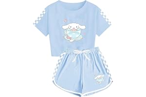 WANHONGYUE Cinnamoroll Crop Top T Shirt and Shorts Set Women Girls 2 Piece Short Sleeve Outfits Summer Active Tracksuits