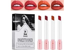 Charm Kiss 4 Colors Matte Cigarette Lipstick Set, Lip Tint Stain Tube Cigarette Lipstick,Lip Stain Long Lasting 24 Hours Waterproof labiales Mate, Lana Del Rey Velvet Lipstick Matte Velvet Lipstick