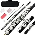 WUQIMUSC 16 Key Closed Hole C Flute - Student Flute for Beginners,Easy to Play with Durable Design, Includes Carrying Case, Cleaning Kit, Gloves, Perfect for Learning(Black)