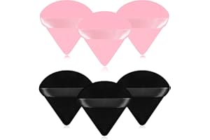 TULOBI 6 Pcs Powder Puff Face Makeup Puffs,Triangle Wedge Shape Soft Velour Powders Puffs for Loose Mineral Powder Body Powder Cosmetic Foundation Wet Dry Beauty Makeup Tool(Black+Pink)