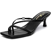 Athlefit Women's Strappy Kitten Heels Flip Flops Square Open Toe Low Heels Fashion Party Dress Thong Heeled Sandals