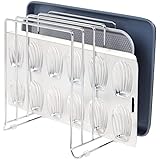 mDesign Large Metal Wire Organizer Rack for Kitchen Cabinet, Pantry, Shelves - Organizer Holder with 5 Slots for Skillets, Fr