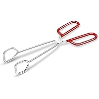 Stainless Steel Kitchen Tongs Hiash Heavy Duty Cooking Tongs Good Grips 10-Inch Scissors Tongs with Comfortable Red…