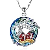Dralox Tree of Life Ladybug Necklace for Women, 925 Sterling Silver Blue Crystal Ladybug Pendant Necklaces Birthday Mothers Day Christmas Jewelry Gifts for Her Mom Wife 18+2 inches