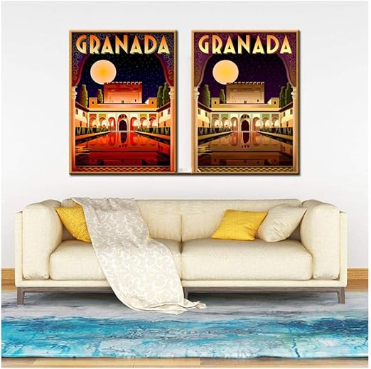 Amazon Com Yesheng Alhambra Granada Spain Travel Poster And Print Digital Wall Art Canvas Painting Vintage Pictures Home Decor Quadro Cuadros 40x50cmx2 Pieces No Frame Wall Art Woonkamer Posters Prints