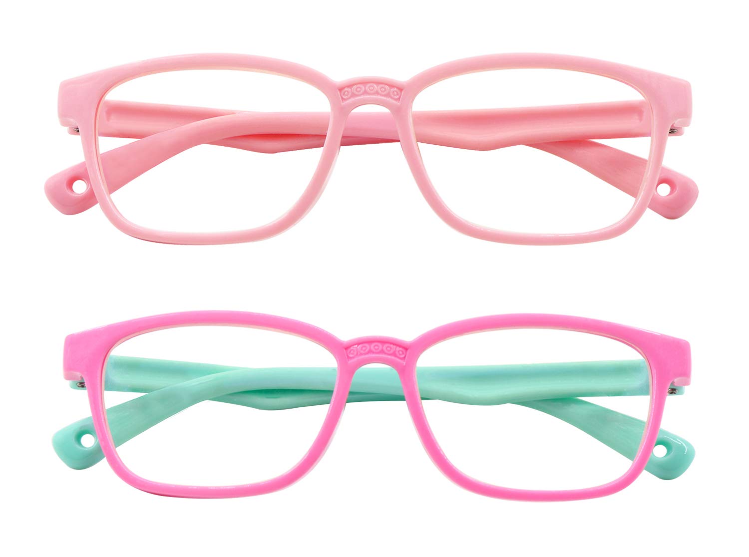 Outray Kids Blue Light Blocking Glasses Computer Gaming TV Glasses Silicon Frames for Boys Girls Age 3-10 Anti Glare & Eyestrain (Set Blue+Pink&Blue)
